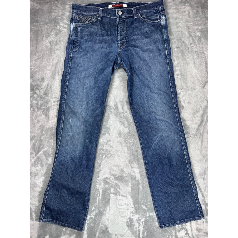 7 For All Mankind Mens Straight Leg Jeans Blue Medium Wash Button Fly 36x31